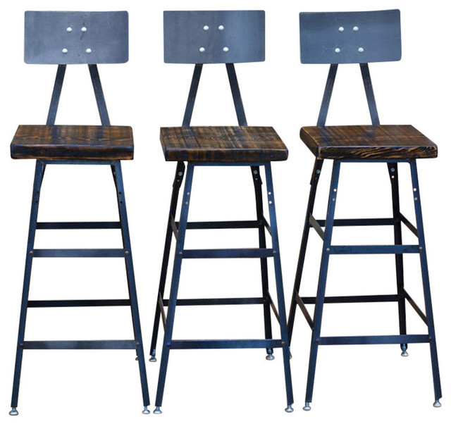 Hopkins Reclaimed Wood Bar Stools Set Of 3 Rustic Hopkins Reclaimed Wood Bar Stools Set Of 3 Natural 18