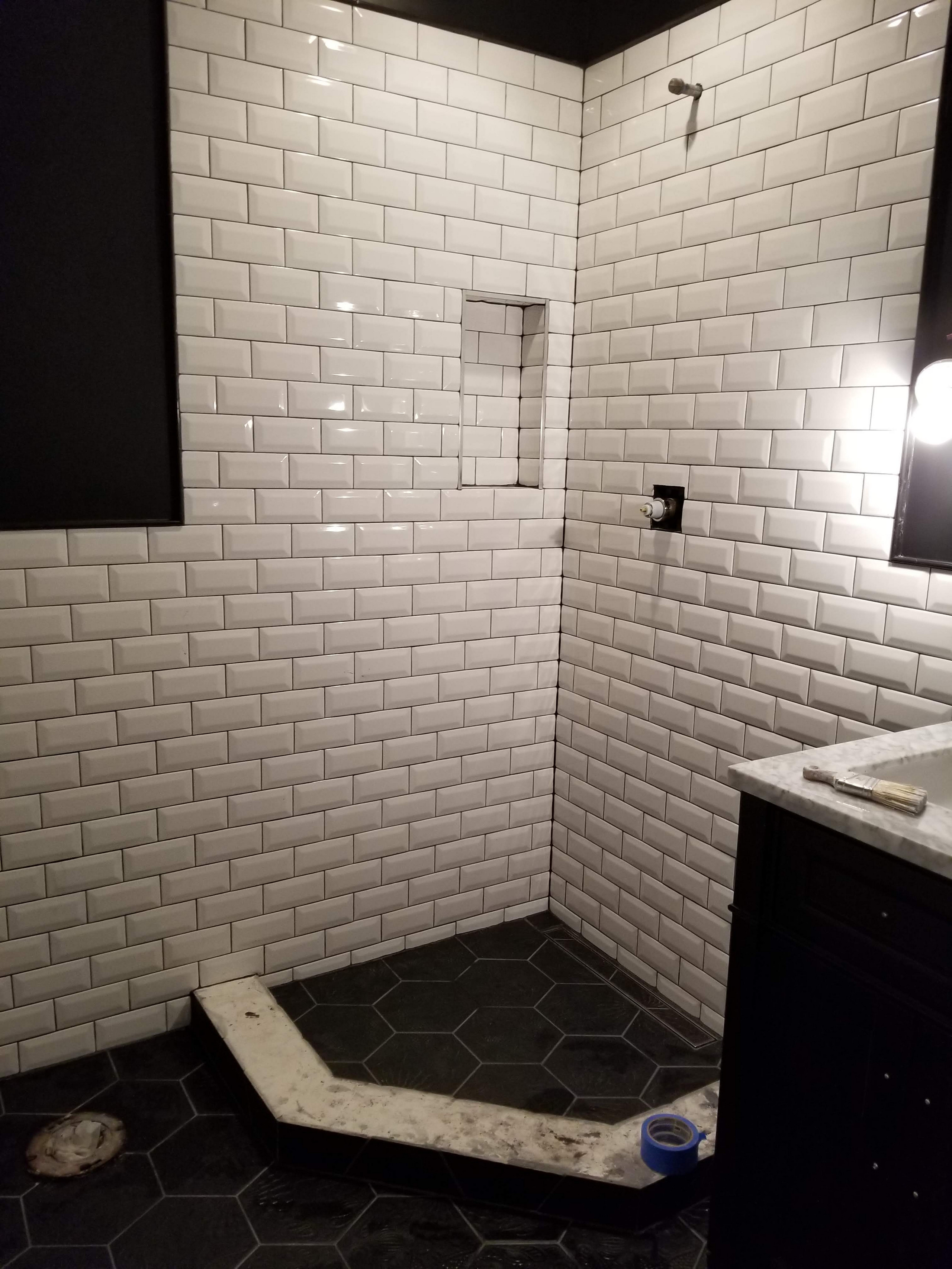 black and  withe  space saver  shower