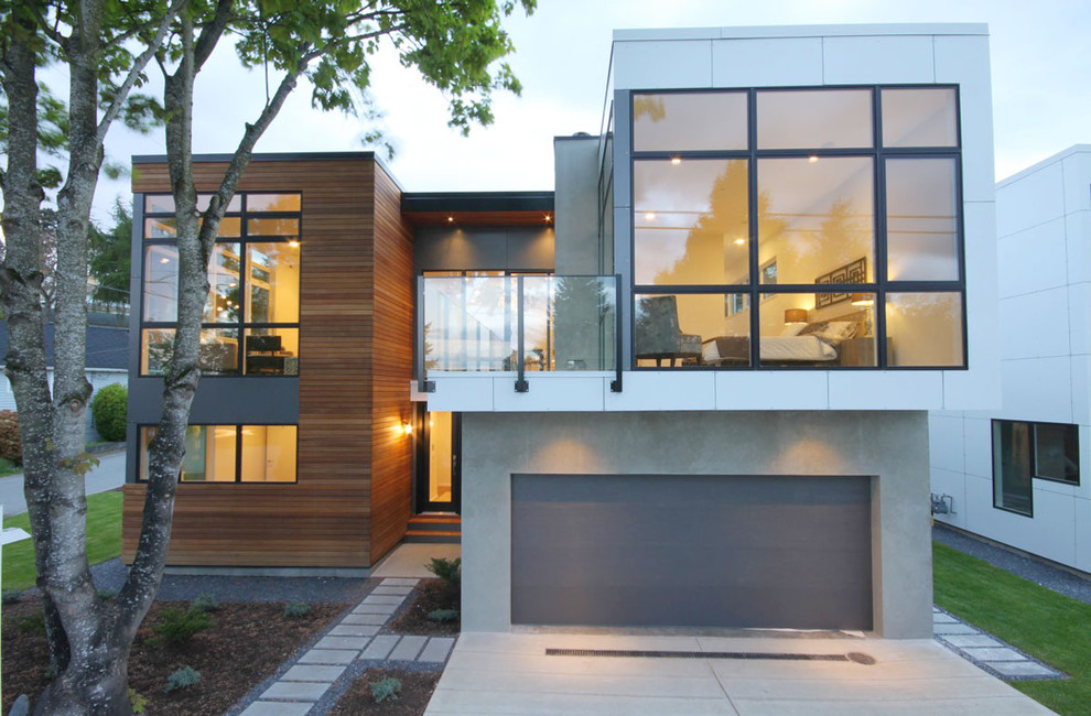 Mid-sized contemporary two-storey exterior in Vancouver.