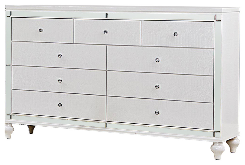 Wooden Dresser Accented With Mirror Outline White Traditional