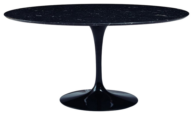 Tulip Round Dining Table Mid-Century, Black Standard Marble Top, 47"