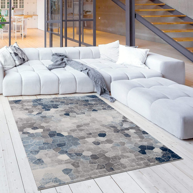 4' X 6' Navy Blue Cobblestone Pattern Area Rug - Contemporary - Area ...