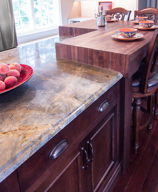 Contrasting Island Of Quartzite And Walnut Butcher Block West