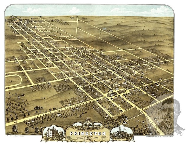 Old Map of Princeton Illinois 1870, Vintage Map Art Print, 18