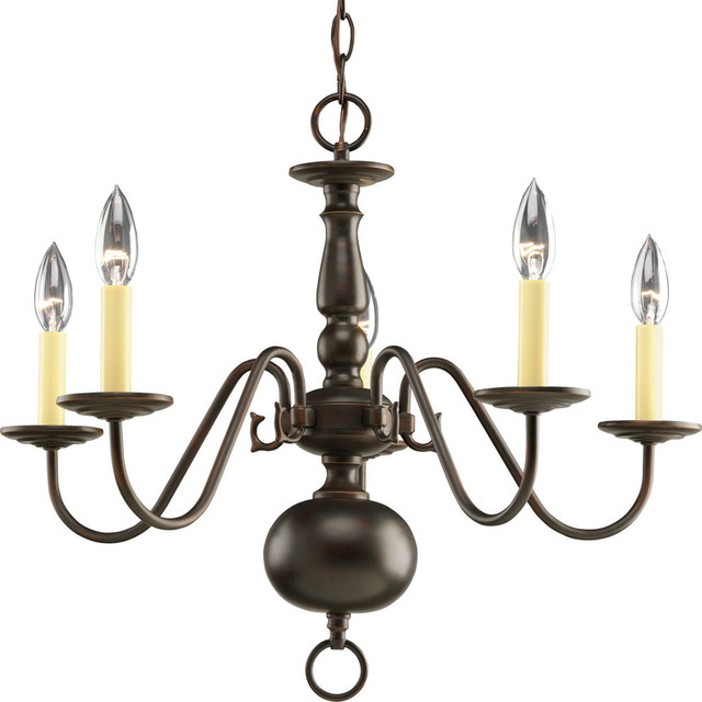Americana 5-Light Chandelier, Antique Bronze and Ivory finish candle sleeves