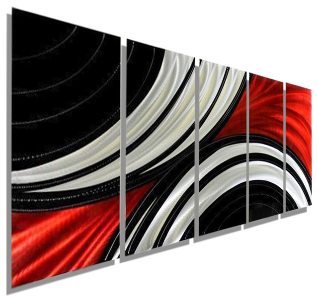 Red Black And Silver Contemporary Metal Wall Art Sculpture 64 X24