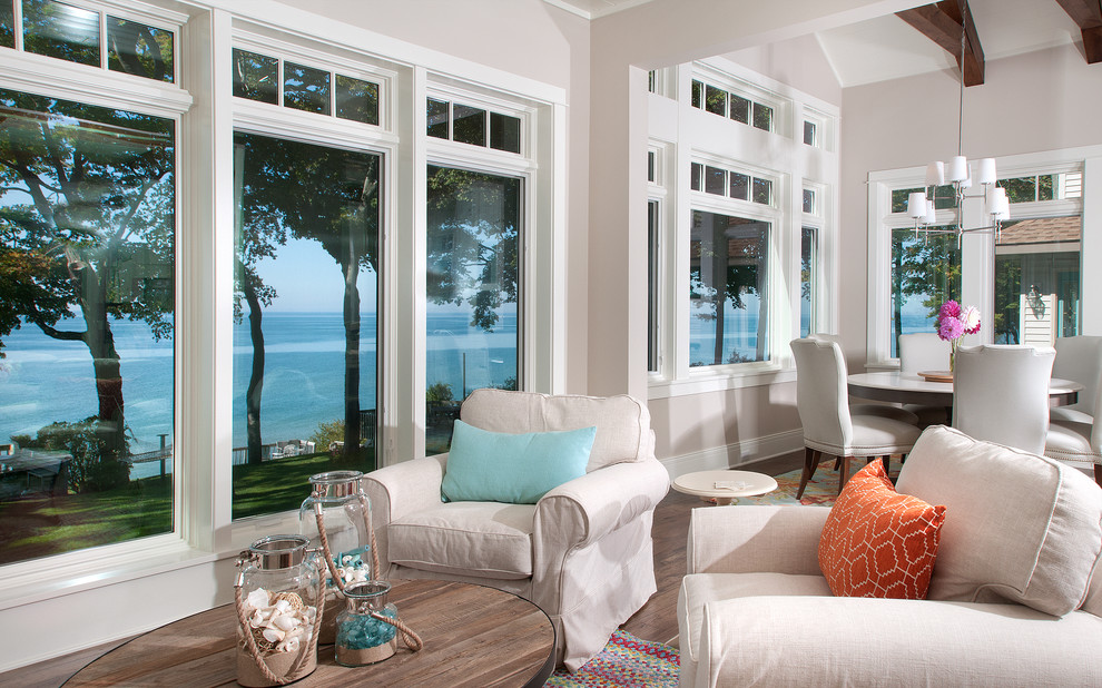 Design ideas for a beach style living room in Grand Rapids.
