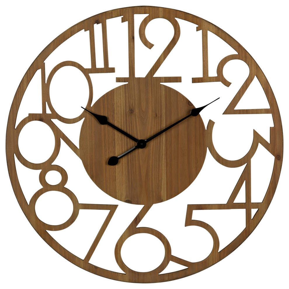 Stratton Home Decor Brady Wood Wall Clock in Natural Contemporary Wall Clocks by Stratton