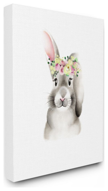 Cartoon Baby Bunny Rabbit Flower Crown Painting, 24"x30"