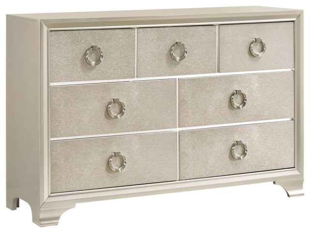 Elegant Dresser, 7 Drawers With Ring Silver Pulls & Metallic Sterling ...