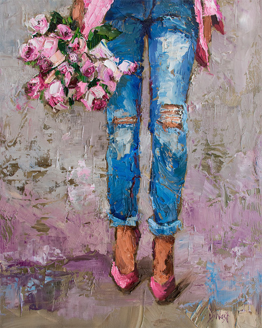"Figurative, Fancy Floral" Canvas Wall Art by Donna J. West, 10"x14"