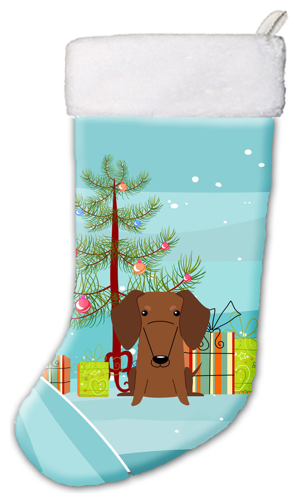Merry Christmas Tree Dachshund Red Brown Christmas Stocking