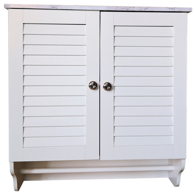 Details about   Wall Mounted Bathroom Storage Cabinet with Open Shelf and Towel Bar White 