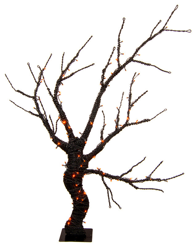2 FT 24 LED Black Spooky Tree Glittered with Orange Lights Battery Details about   Home Decor 