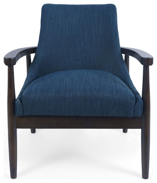 Griffin Club Chair, Navy Blue and Walnut