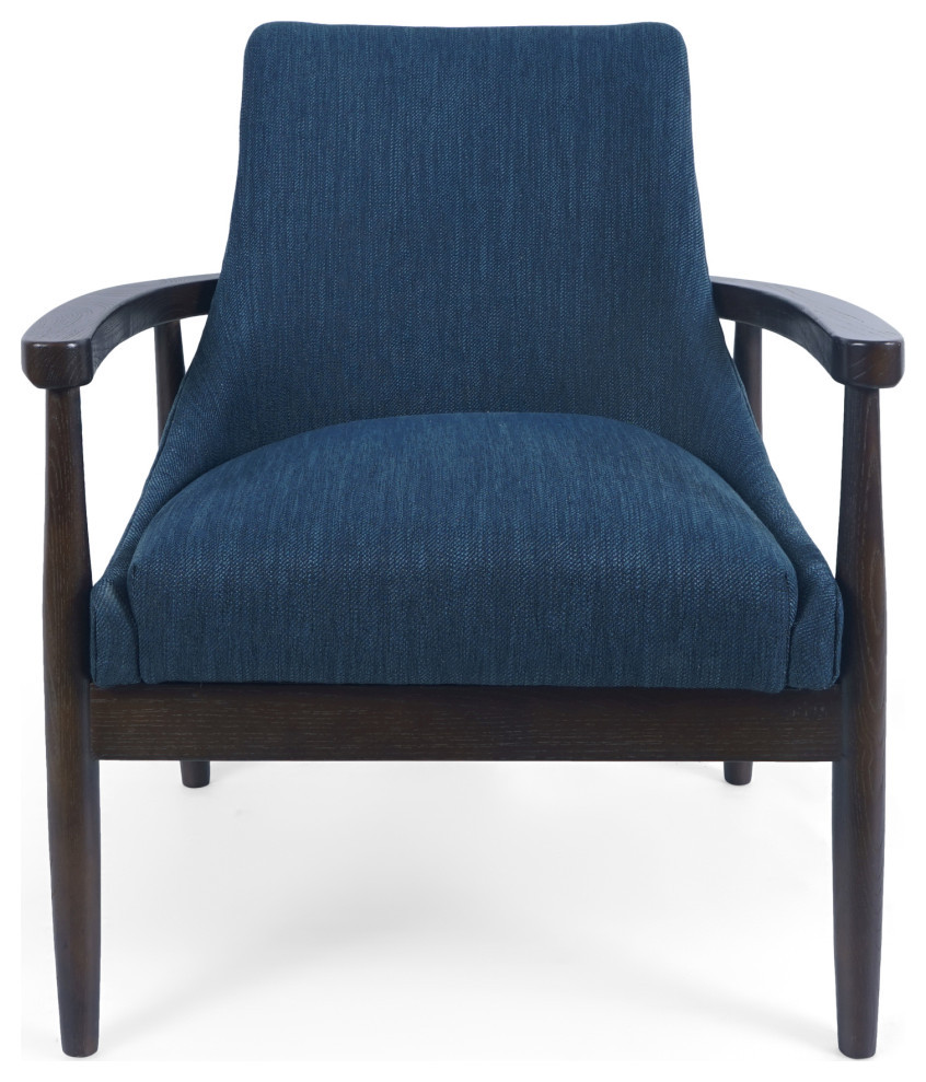 Griffin Club Chair, Navy Blue and Walnut