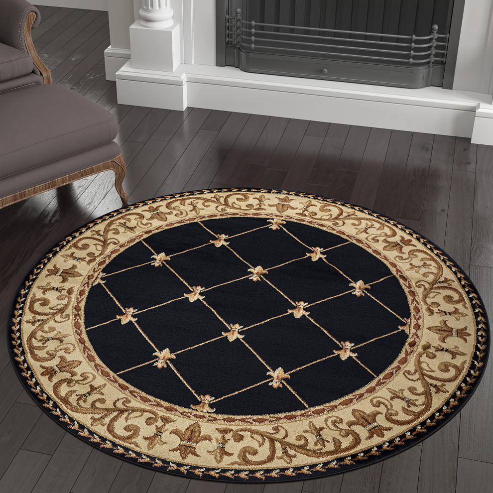 Orleans Traditional Border Area Rug, 5'3" Round Traditional Area