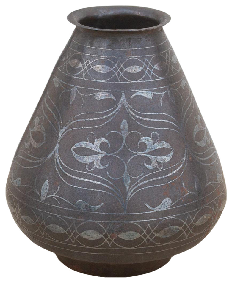 19th Century Indian Bidriware Engraved Vase - Mediterranean - Vases ...