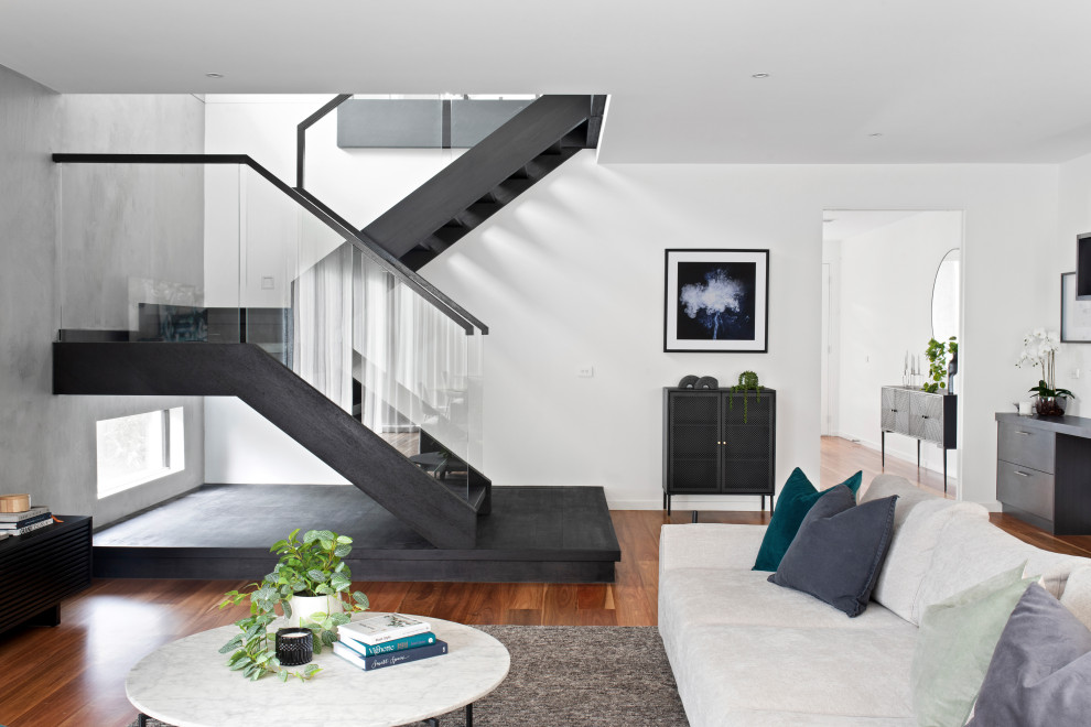 Design ideas for a contemporary living room in Melbourne.