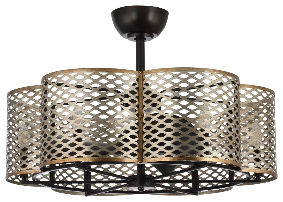 31 in Cage Ceiling Fan with 3 Blades and Remote Control in Oil Rubbed