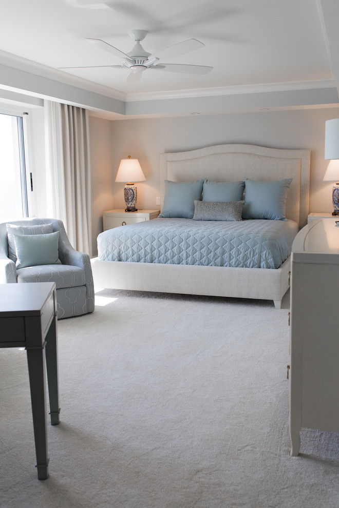 Example of a transitional master carpeted bedroom design in Miami