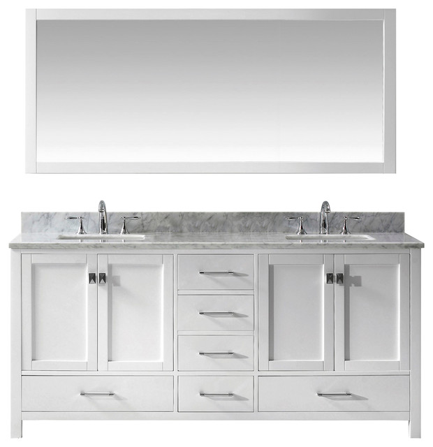 Kingston Double Vanity Set 72 Transitional Bathroom Vanities Fontaire Double Vanity With Mirror And Square Sinks White 72