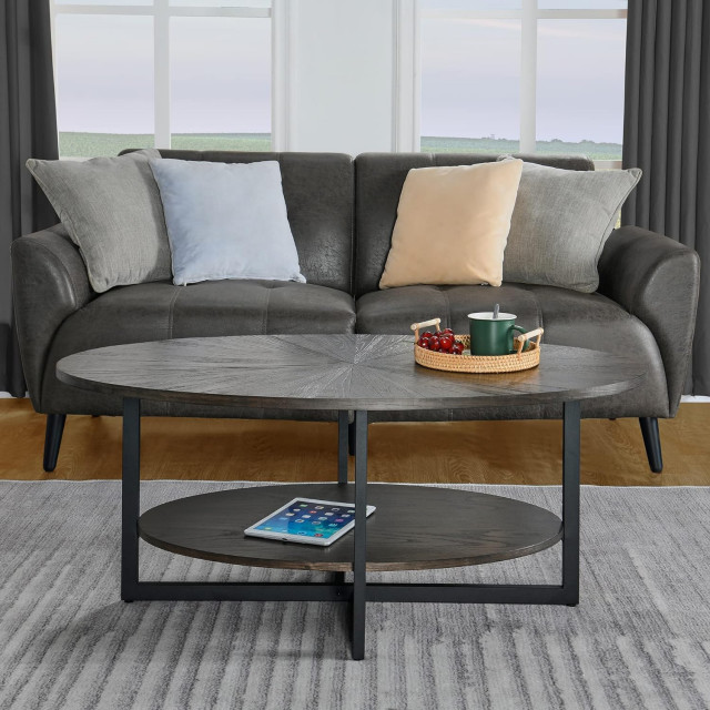 Modern Industrial Coffee Table, Metal Frame With Oval Shaped Top ...