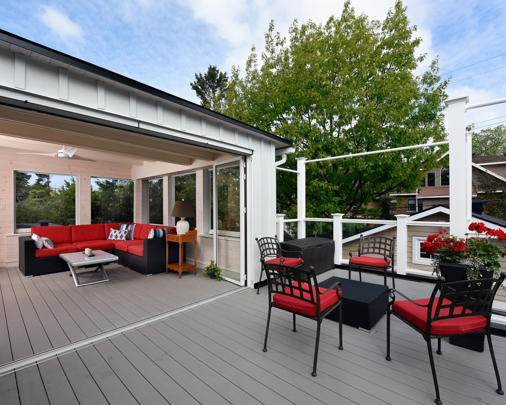 Design ideas for a rooftop deck in Ottawa with a roof extension.