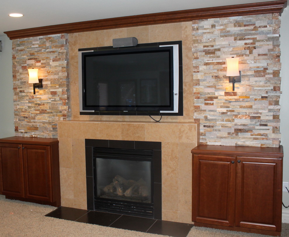 Flat Screen TV above fireplace Basement