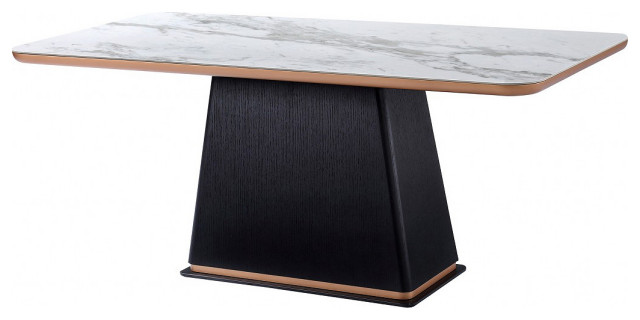 70 Faux White Marble Dining Table Glam Luxe Rose Gold Table Black Wood Table Transitional Dining Tables By Mod Space Furniture Houzz