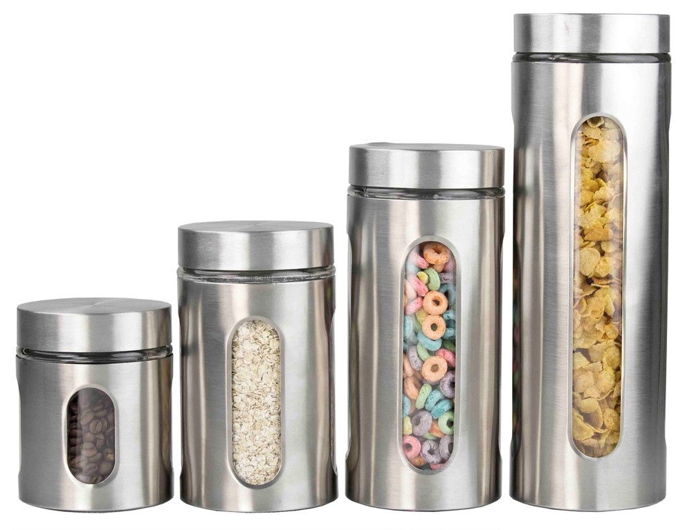 Home Basics 4 Piece Stainless Steel Canister Set Contemporary