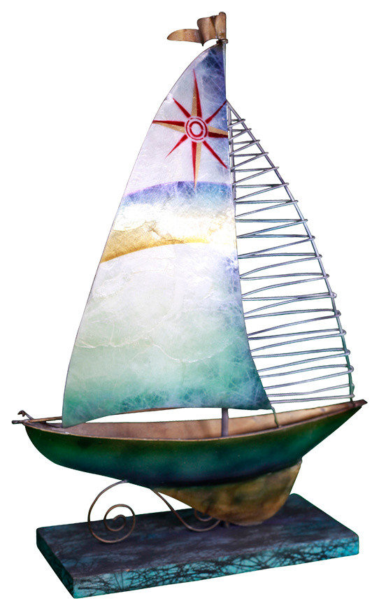 Metal and Capiz Shell Sailboat Table Decor Beach Style Decorative