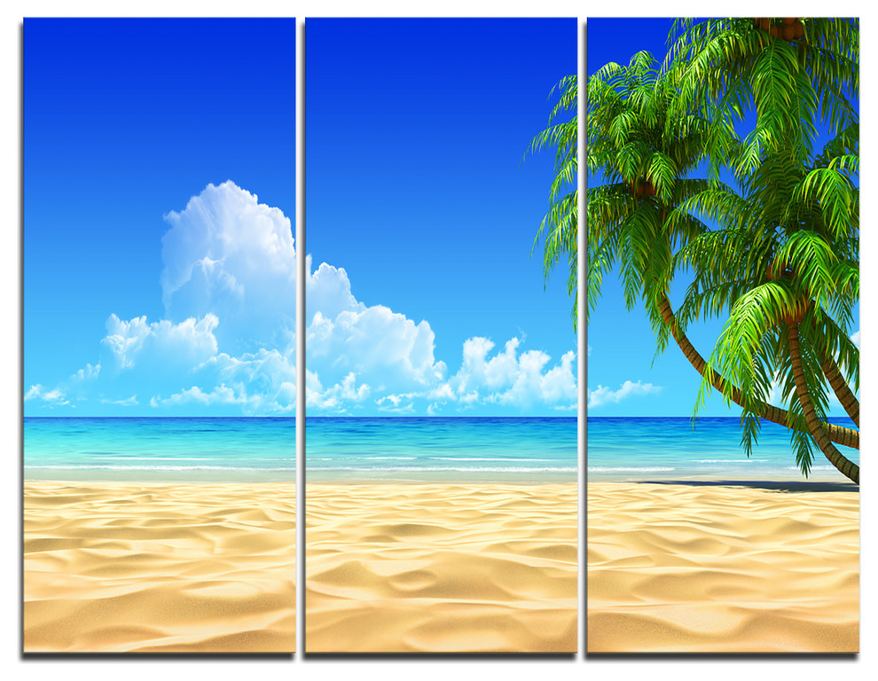 "Coconut Palms Bent into Beach" Art Canvas Print, 3 Panels, 36"x28", 36
