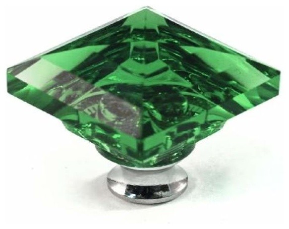 Cal Crystal Square Crystal Green Knob Solid Brass