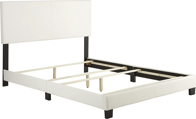 Modern Full Platform Bed White Faux, White Leather Upholstered Bed Frame