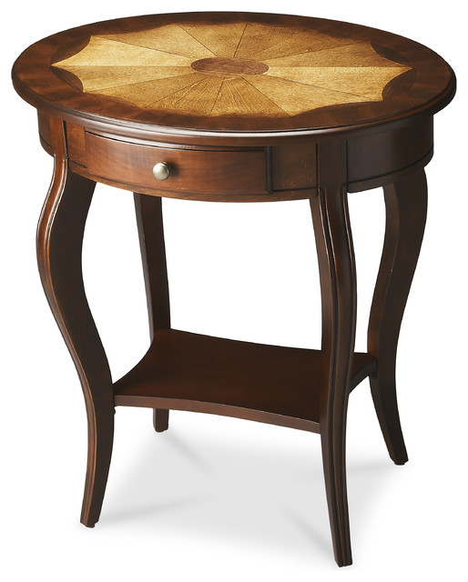 Masterpiece Oval Accent Table With Drawer, Praline Transitional