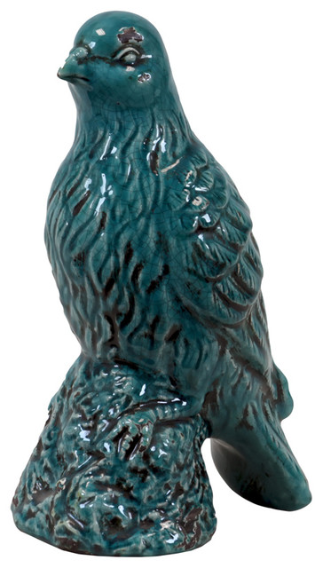 Ceramic Bird Figurine, Teal - Traditional - Decorative Objects And ...