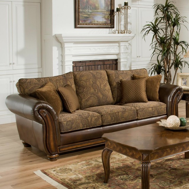 Simmons Zephyr Vintage Leather And Chenille Sofa With Accent Pillows Simmons Zephyr Vintage Leather And Chenille Sofa With Accent Pillows Traditional Sofas By Hayneedle