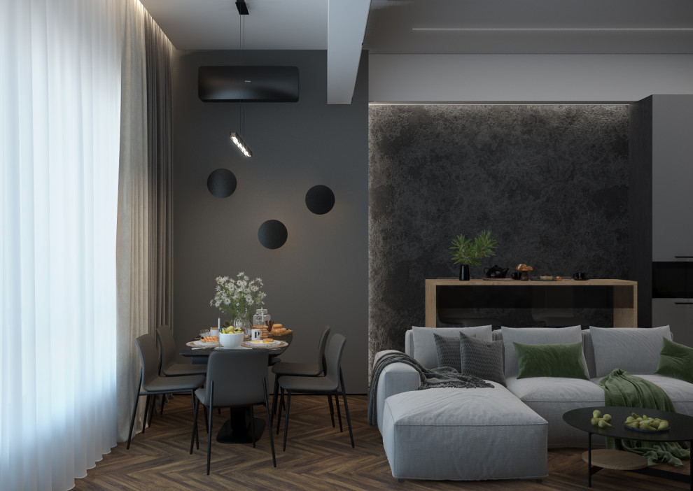 Кухня-гостиная в современном стиле в квартире