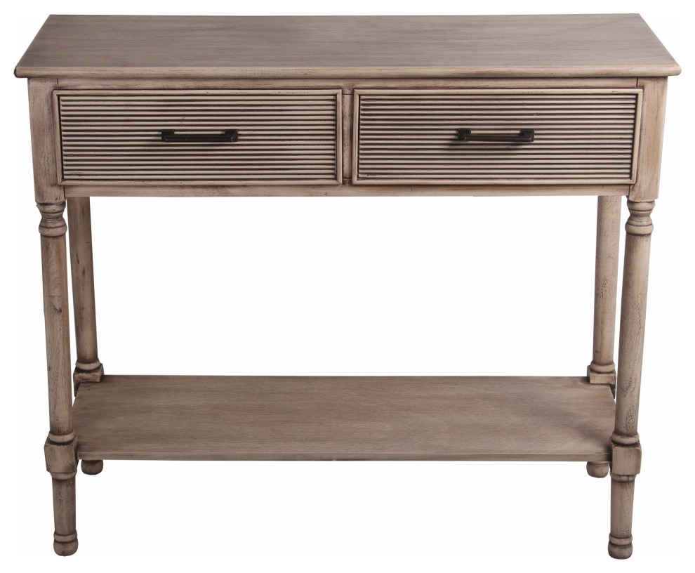 Wooden Console Table with 2 Spacious Drawers and Ribbed Design, Brown ...