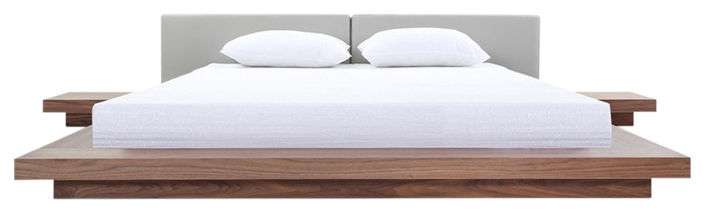 Modrest Opal Modern Walnut and Gray Platform Bed, Queen