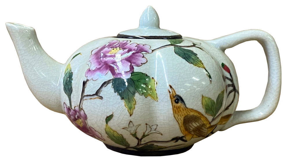 Contemporary Beige Almond Flower Painting Teapot Shape Display Hws1832