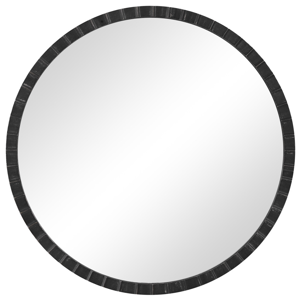 Dandridge 34" Distressed Black and Silver Industrial Round Mirror