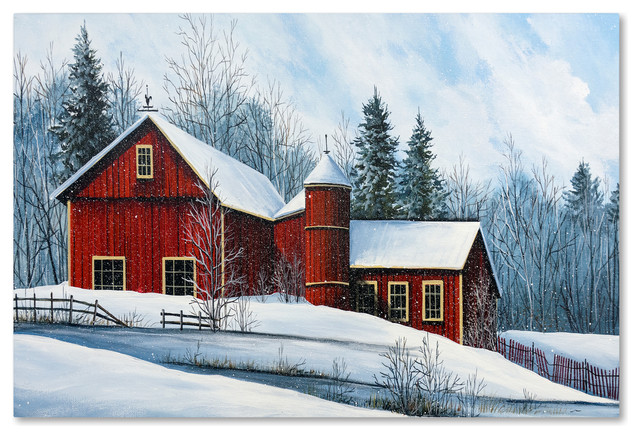 Debbi Wetzel Red Barn Winter Canvas Art Farmhouse Prints And