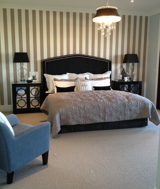 Balwyn North Master Bedroom With Stripe Wallpaper