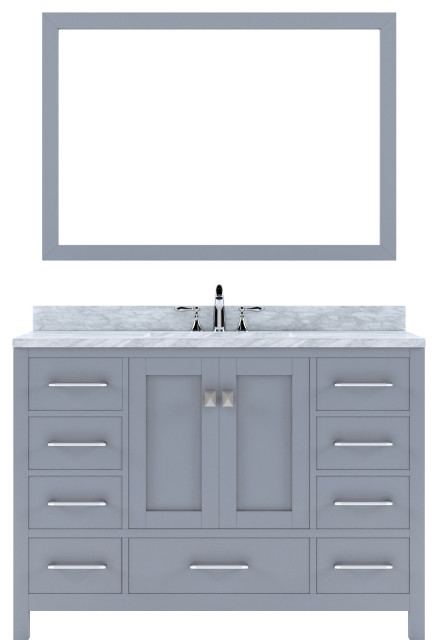Caroline Avenue 48" Single Vanity in Gray with Marble Top, Square Sink, Mirror