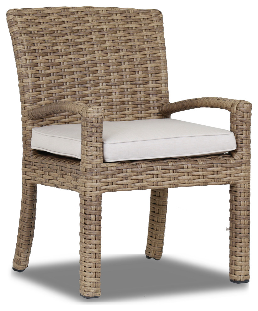 Havana Dining Chair With Cushions, Canvas Flax Tropical Outdoor