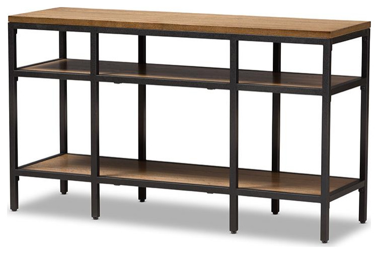 Rustic Industrial Entryway Console Table MDF/Metal Brown Oak 717