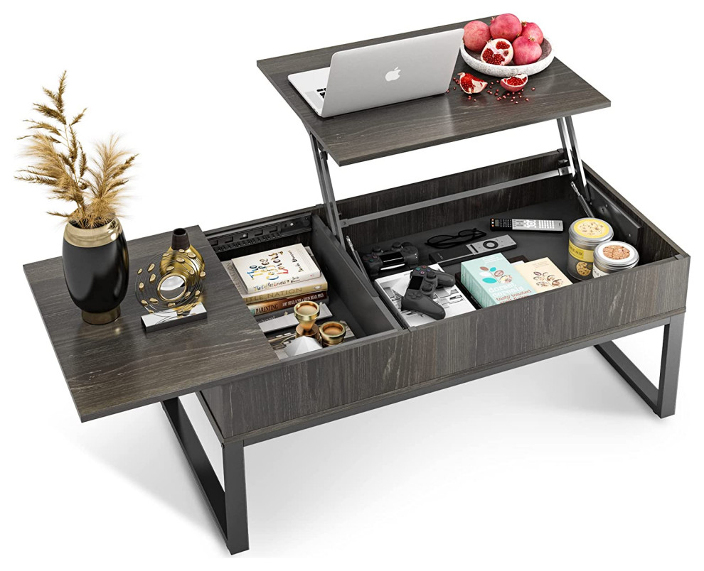 Wood Lift Top Coffee Table with Hidden Storage Compartment Tropical