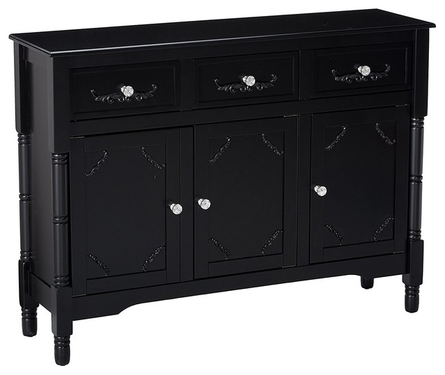 Wood Console Sideboard Table with Drawers and Storage, Black